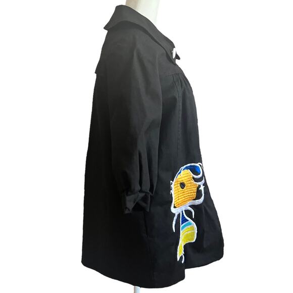 Tsumori Chisato Embroidered Black Trench Coat Jacket Size S - Picture 2 of 14